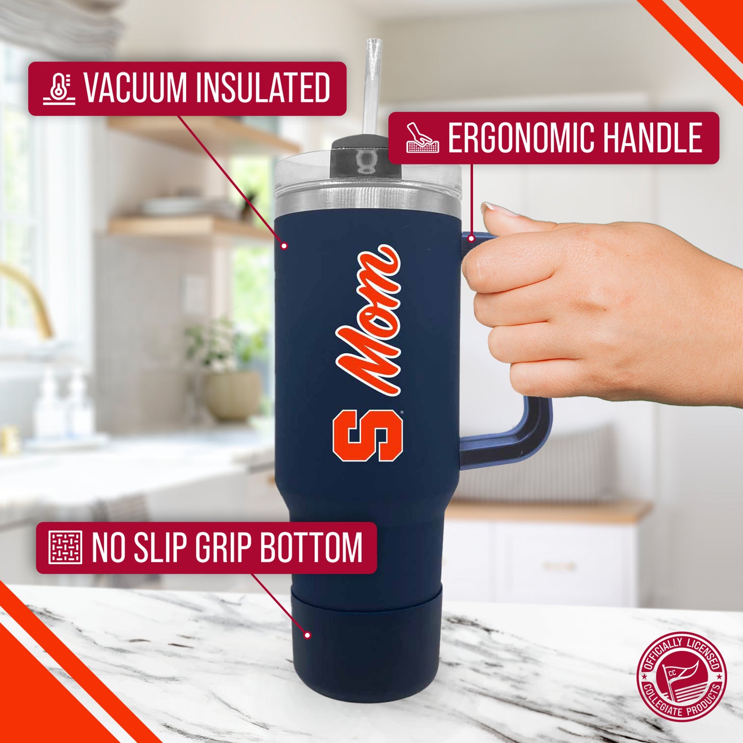 Syracuse Orange Collegiate 40oz Stainless Steel Travel Tumbler with Handle for Mom - Navy