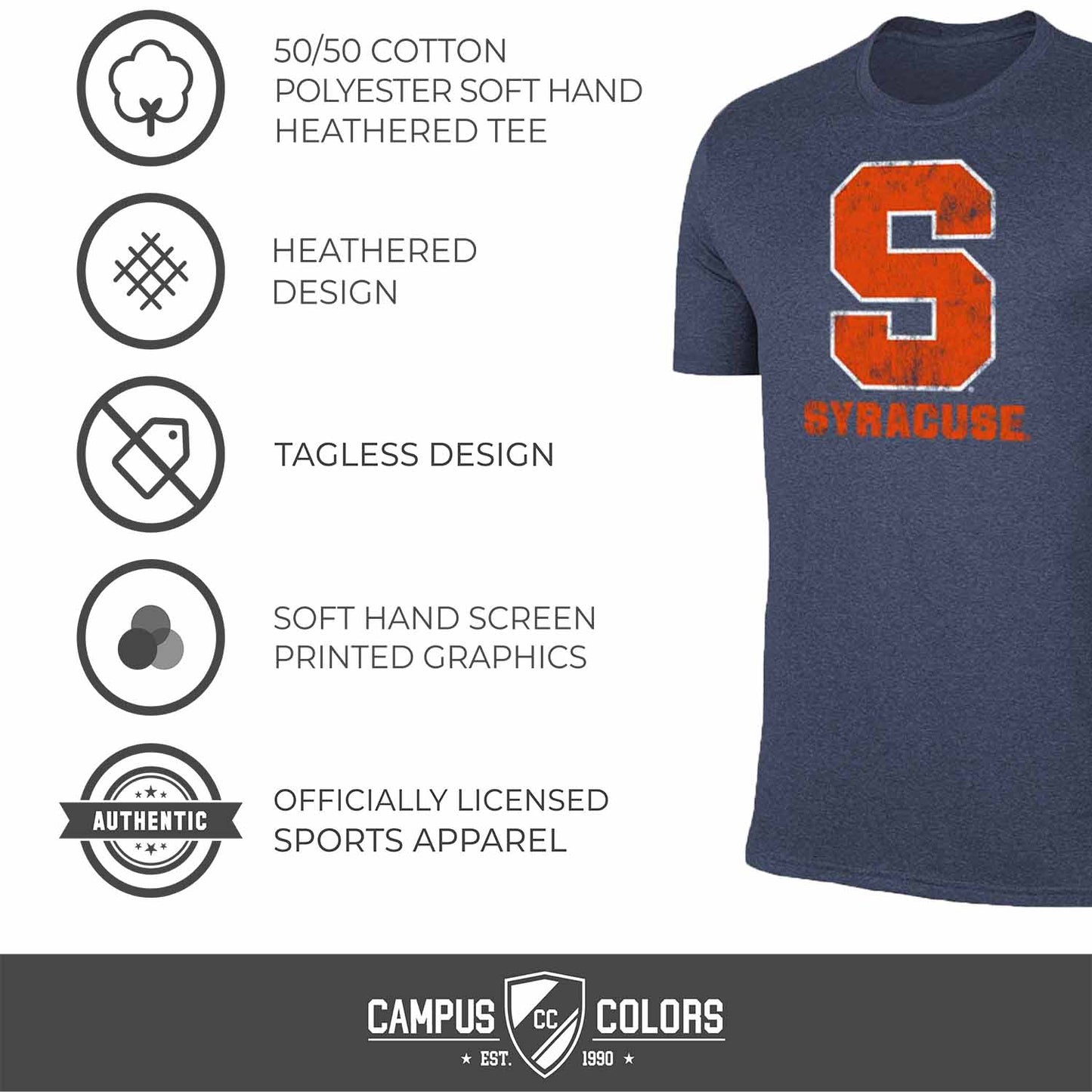 Syracuse Orange Adult MVP Heathered Cotton Blend T-Shirt - Navy