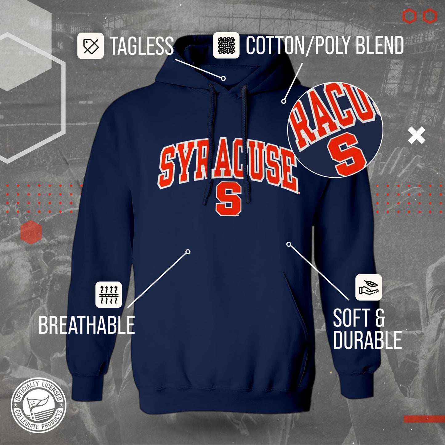Syracuse Orange NCAA Adult Tackle Twill Hooded Sweatshirt - Navy