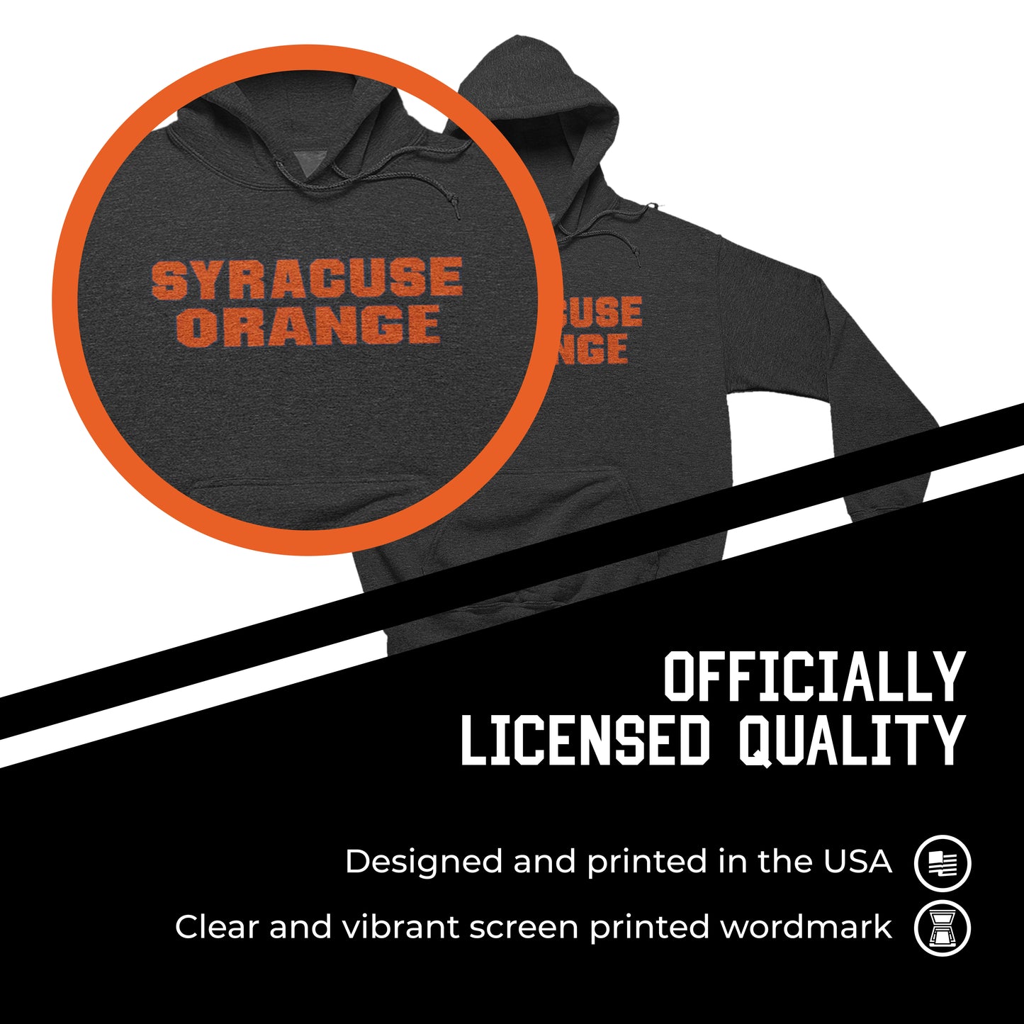 Syracuse Orange NCAA Adult Cotton Blend Charcoal Hooded Sweatshirt - Charcoal
