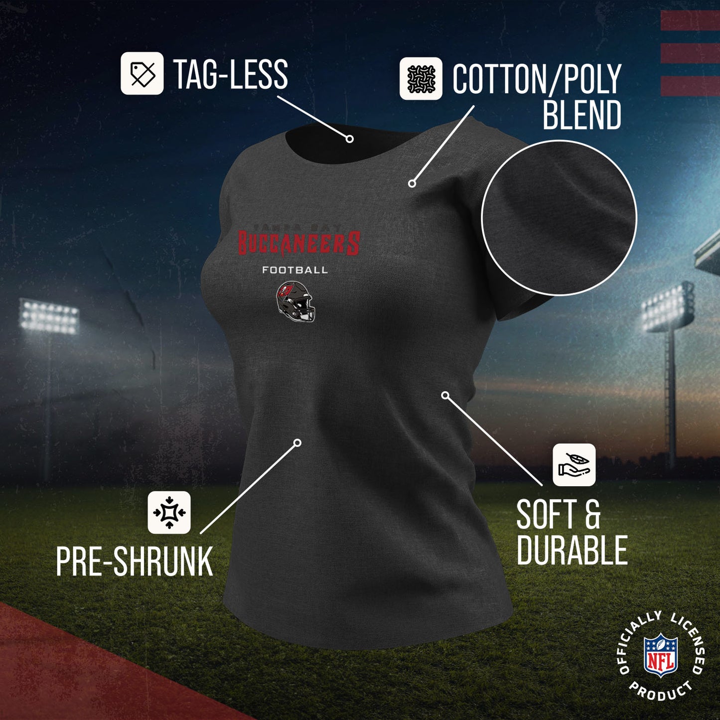 Tampa Bay Buccaneers Women's NFL Football Helmet Short Sleeve Tagless T-Shirt - Charcoal