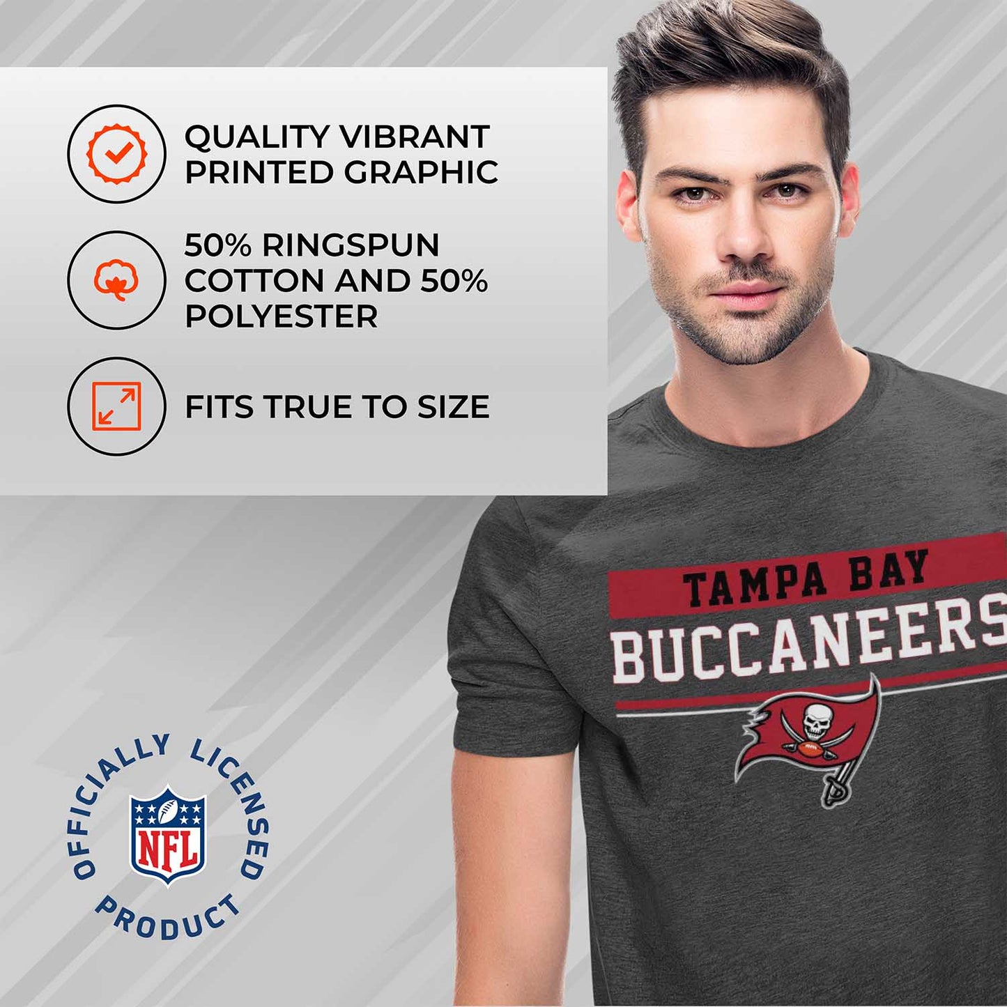 Tampa Bay Buccaneers NFL Adult Team Block Tagless T-Shirt - Charcoal