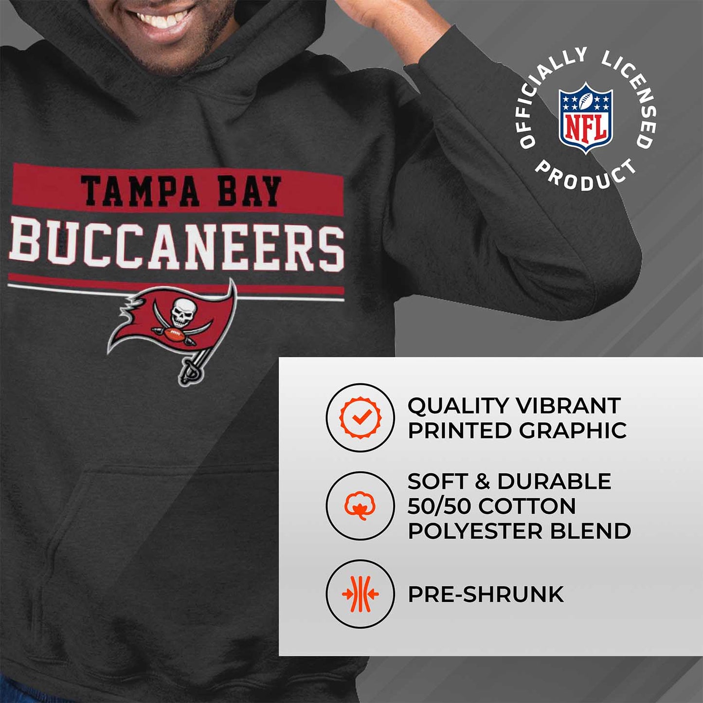 Tampa Bay Buccaneers NFL Adult Gameday Charcoal Hooded Sweatshirt - Charcoal