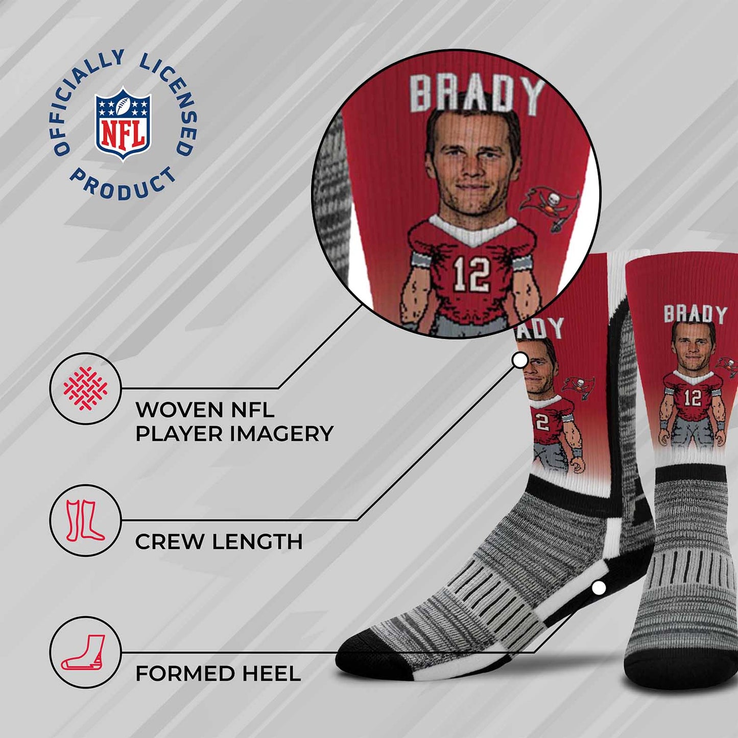 Tampa Bay Buccaneers NFL Adult V Curve MVP Player Crew Socks - Cardinal #12