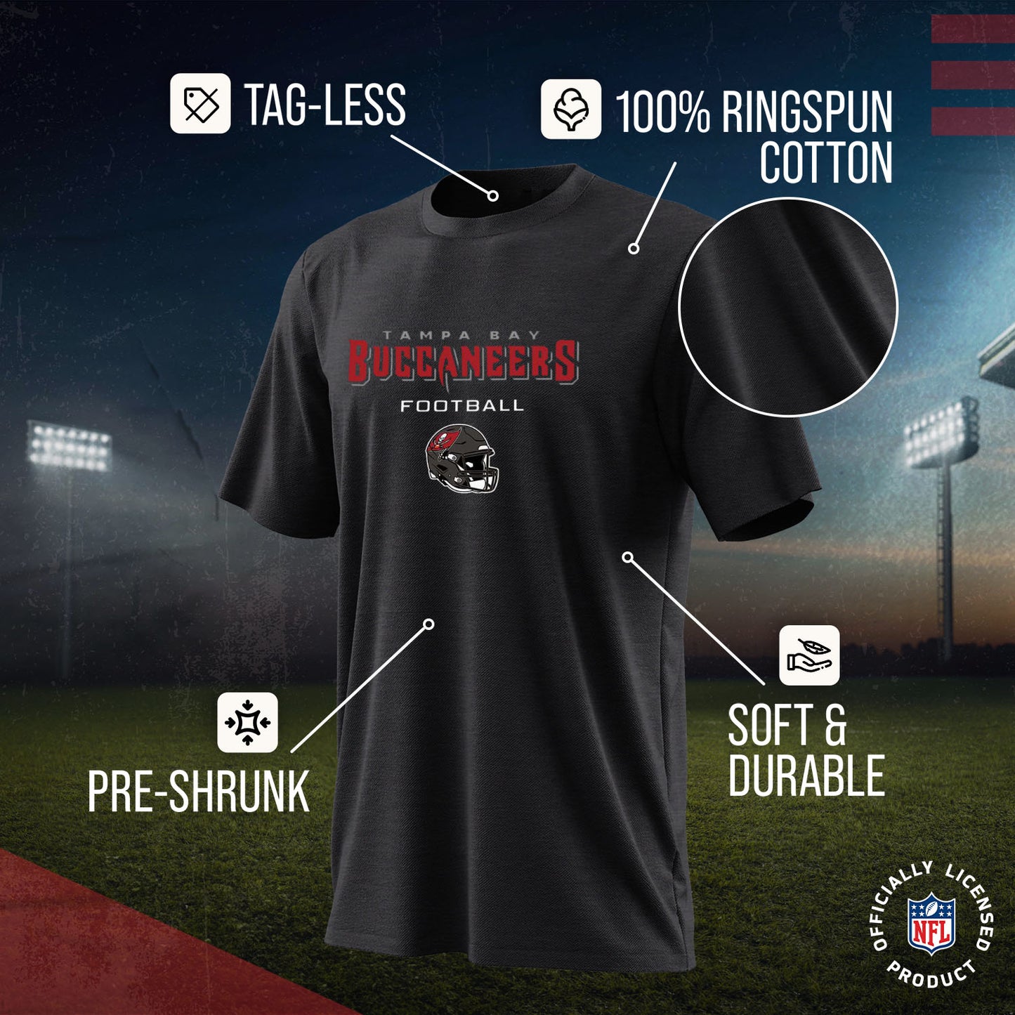 Tampa Bay Buccaneers NFL Adult Football Helmet Tagless T-Shirt - Charcoal