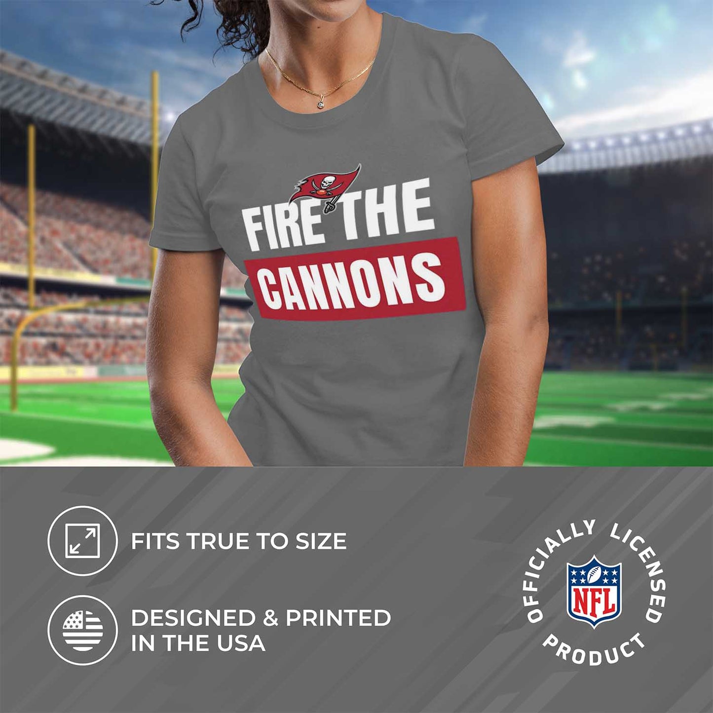 Tampa Bay Buccaneers NFL Womens Plus Size Team Slogan Short Sleeve T-Shirt - Sport Gray