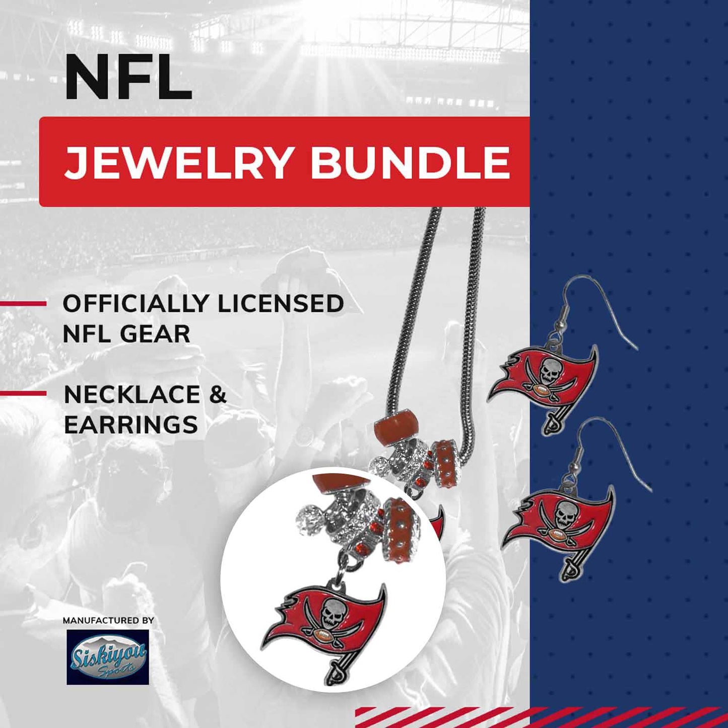 Tampa Bay Buccaneers NFL Game Day Necklace and Earrings - Silver