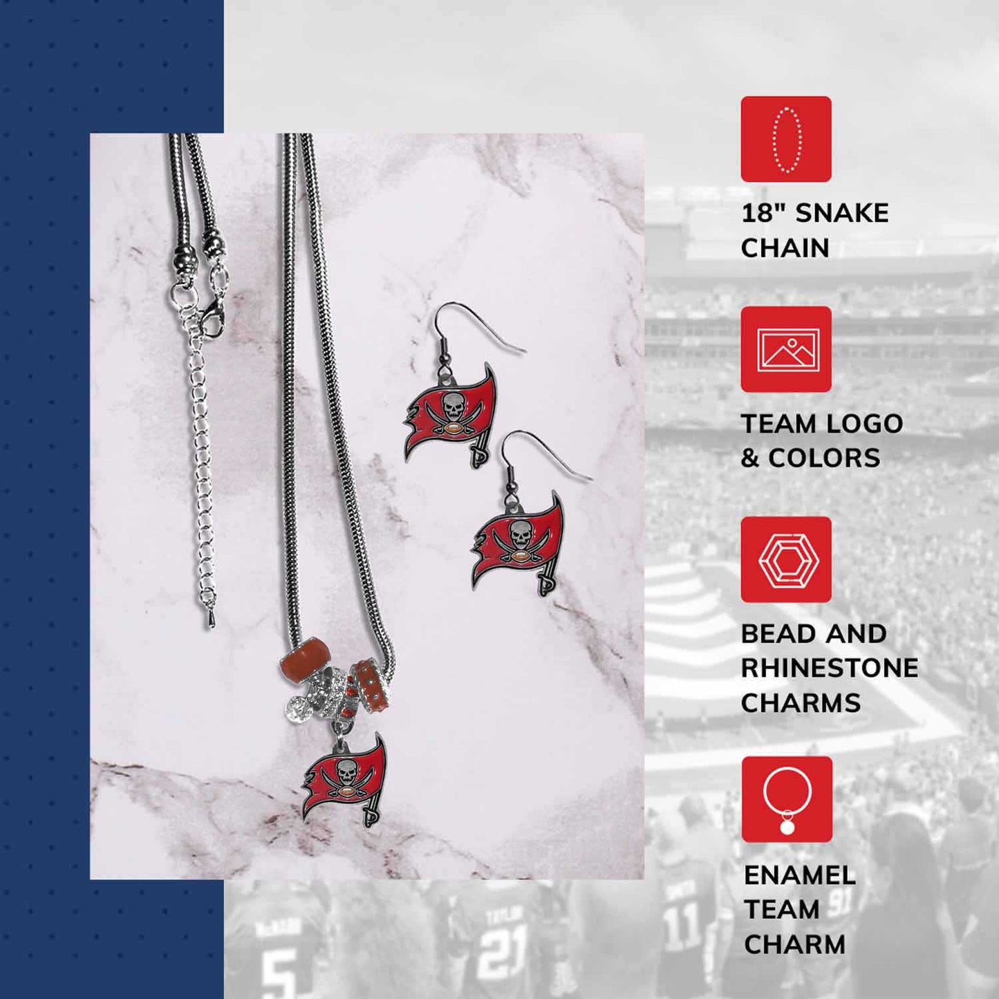 Tampa Bay Buccaneers NFL Game Day Necklace and Earrings - Silver