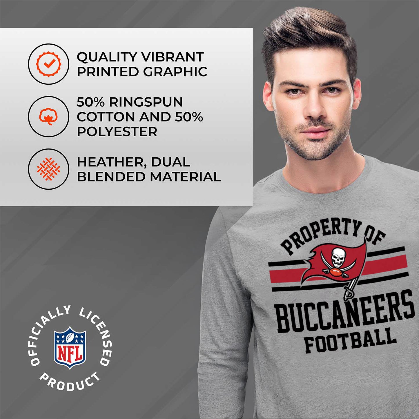 Tampa Bay Buccaneers NFL Adult Property Of Long SleeveT Shirt - Sport Gray