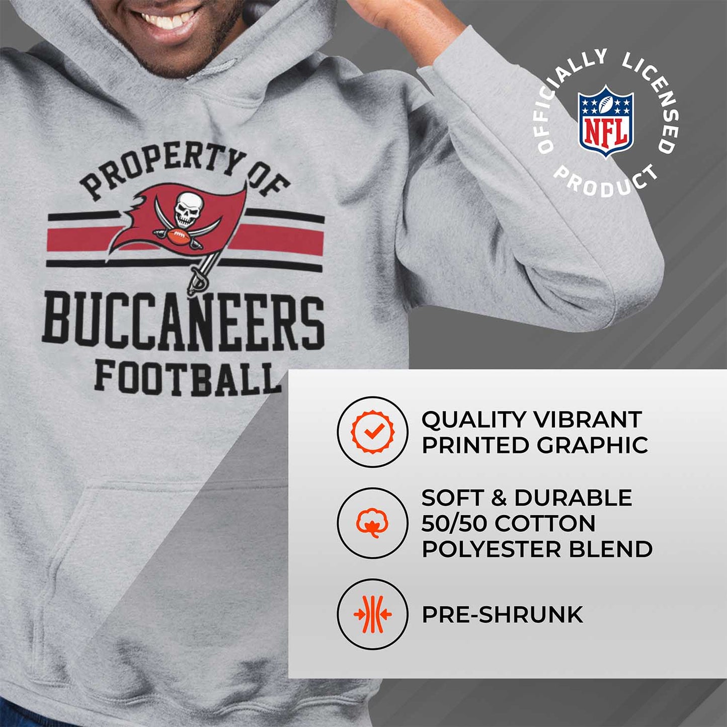 Tampa Bay Buccaneers NFL Adult Property Of Hooded Sweatshirt - Sport Gray