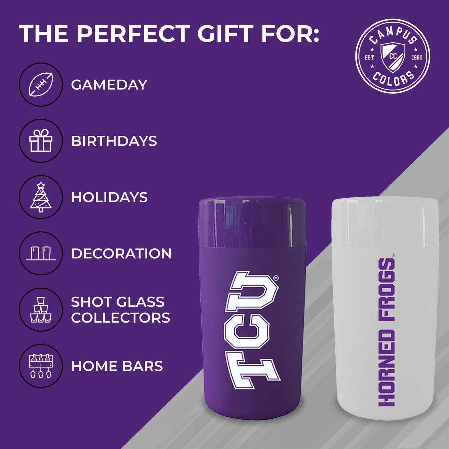 TCU Horned Frogs College and University 2-Pack Shot Glasses - Team Color