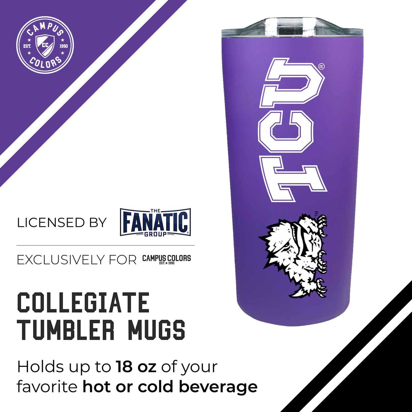 TCU Horned Frogs NCAA Stainless Steel Tumbler perfect for Gameday - Purple