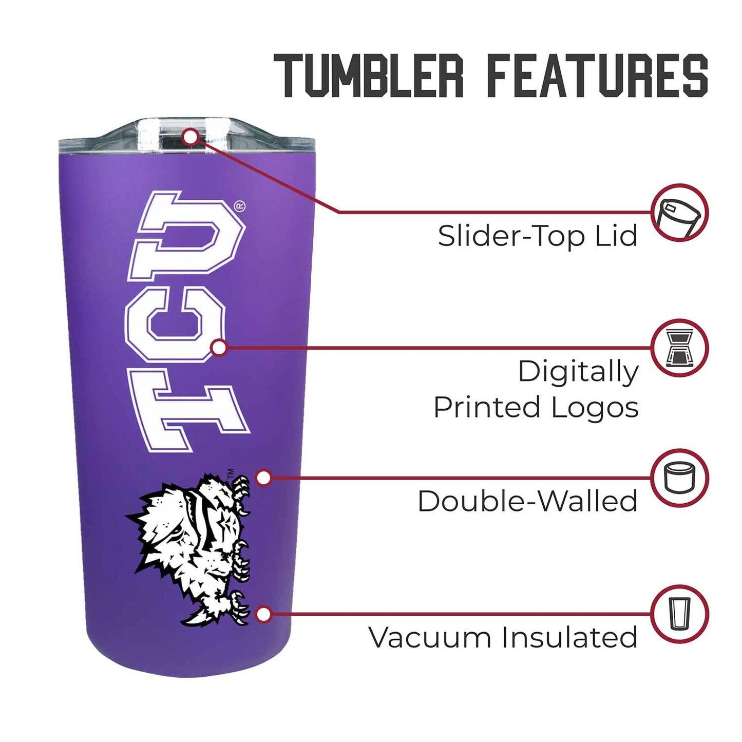 TCU Horned Frogs NCAA Stainless Steel Tumbler perfect for Gameday - Purple