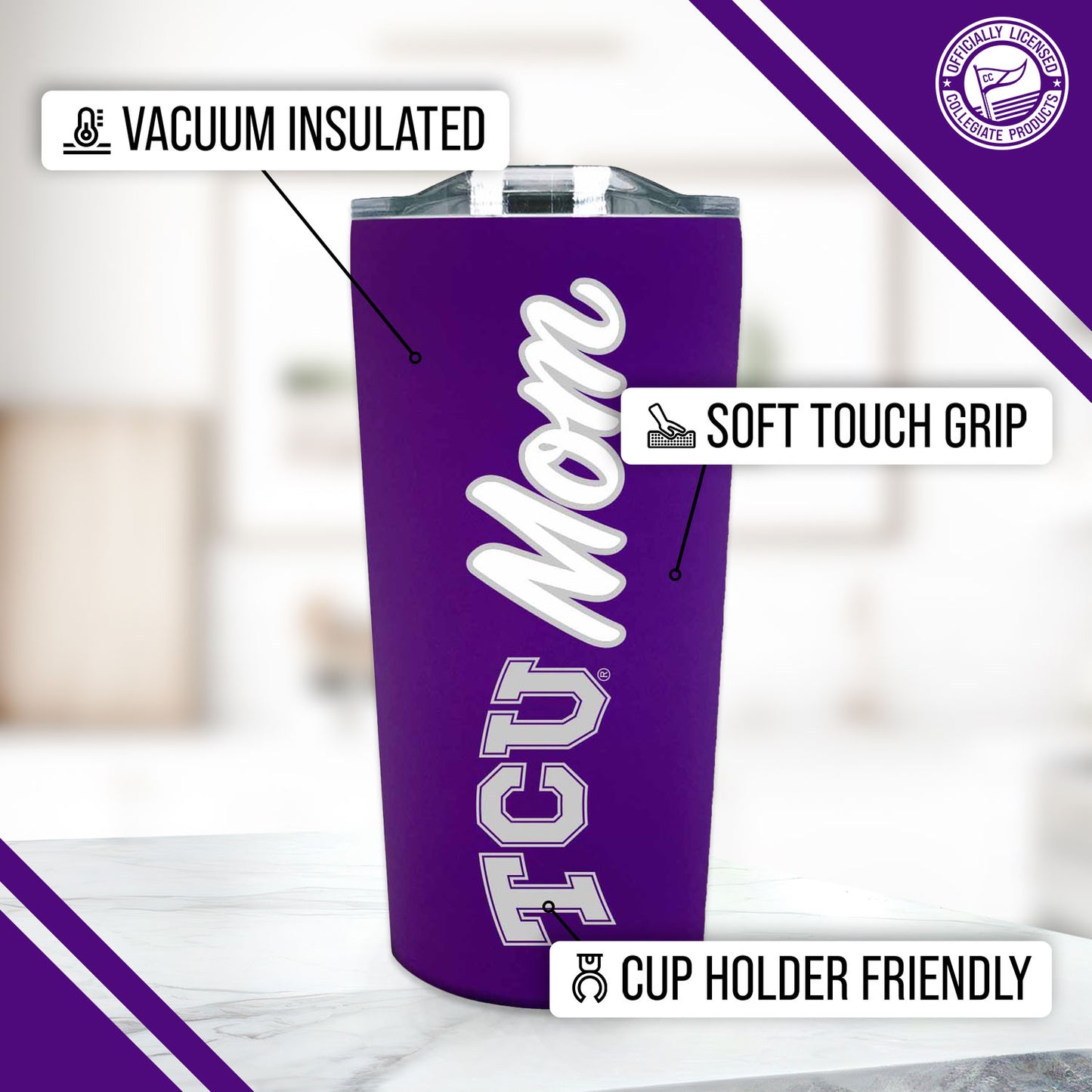 TCU Horned Frogs NCAA Stainless Steel Travel Tumbler for Mom - Purple