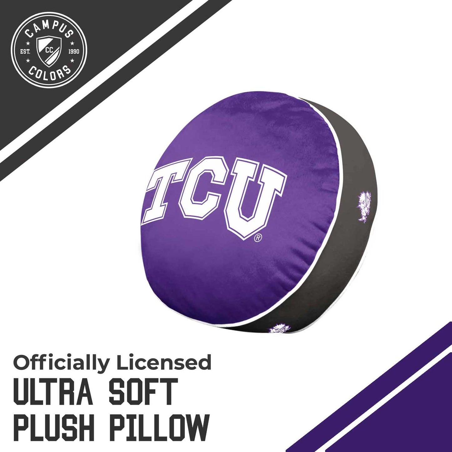 TCU Horned Frogs Team Logo 15 Inch Ultra Soft Stretch Plush Pillow - Purple