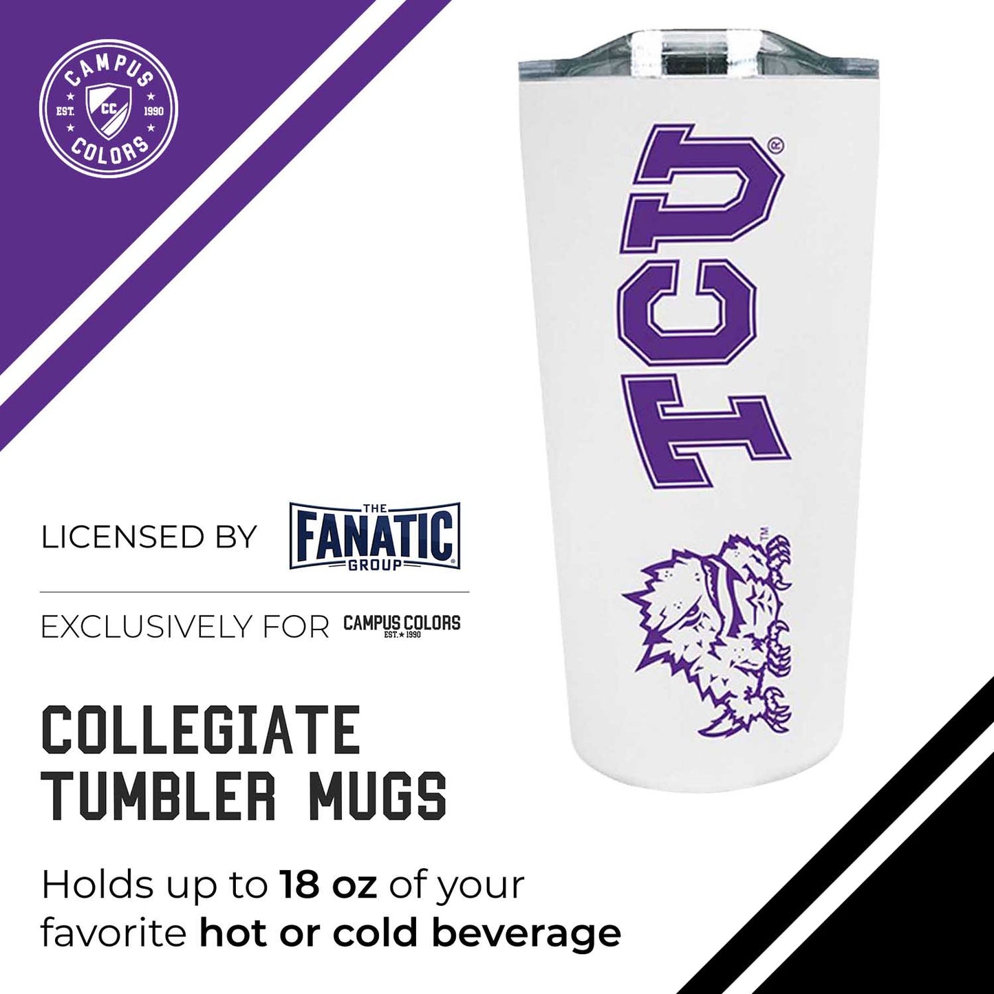 TCU Horned Frogs NCAA Stainless Steel Tumbler perfect for Gameday - White