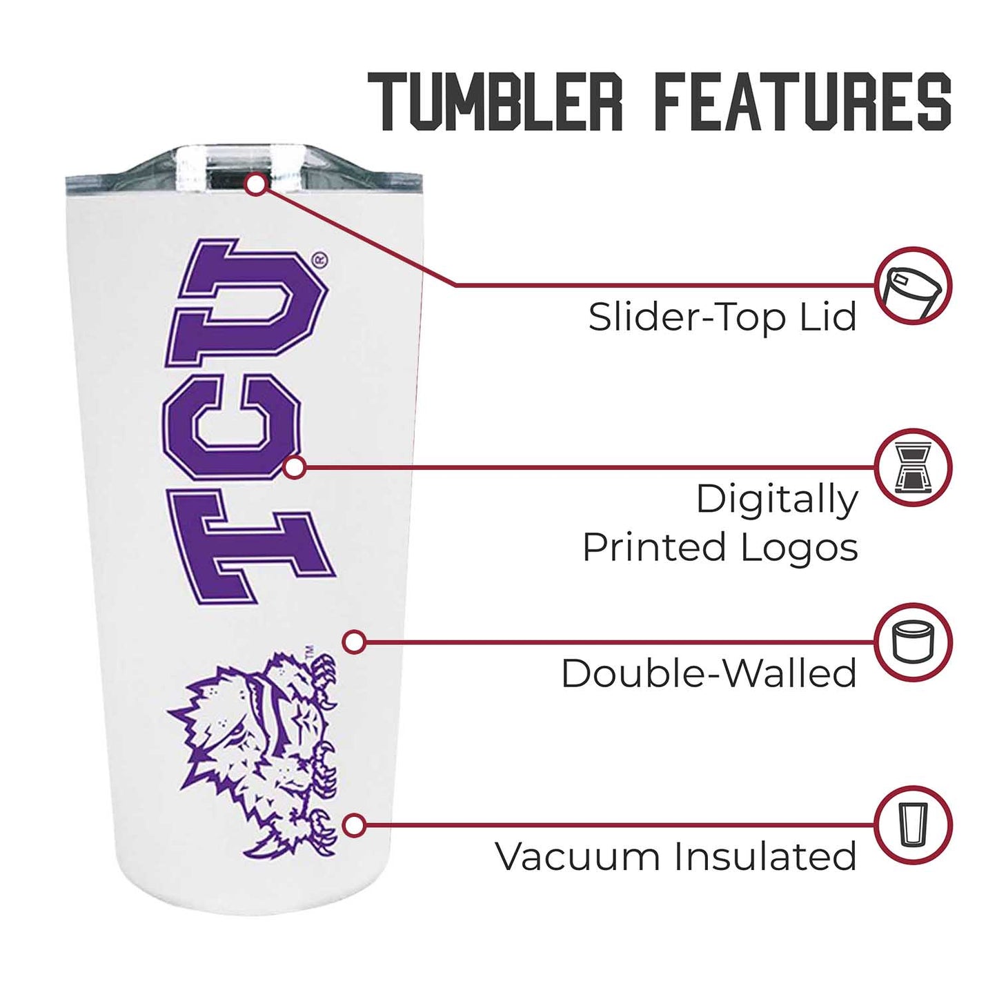 TCU Horned Frogs NCAA Stainless Steel Tumbler perfect for Gameday - White