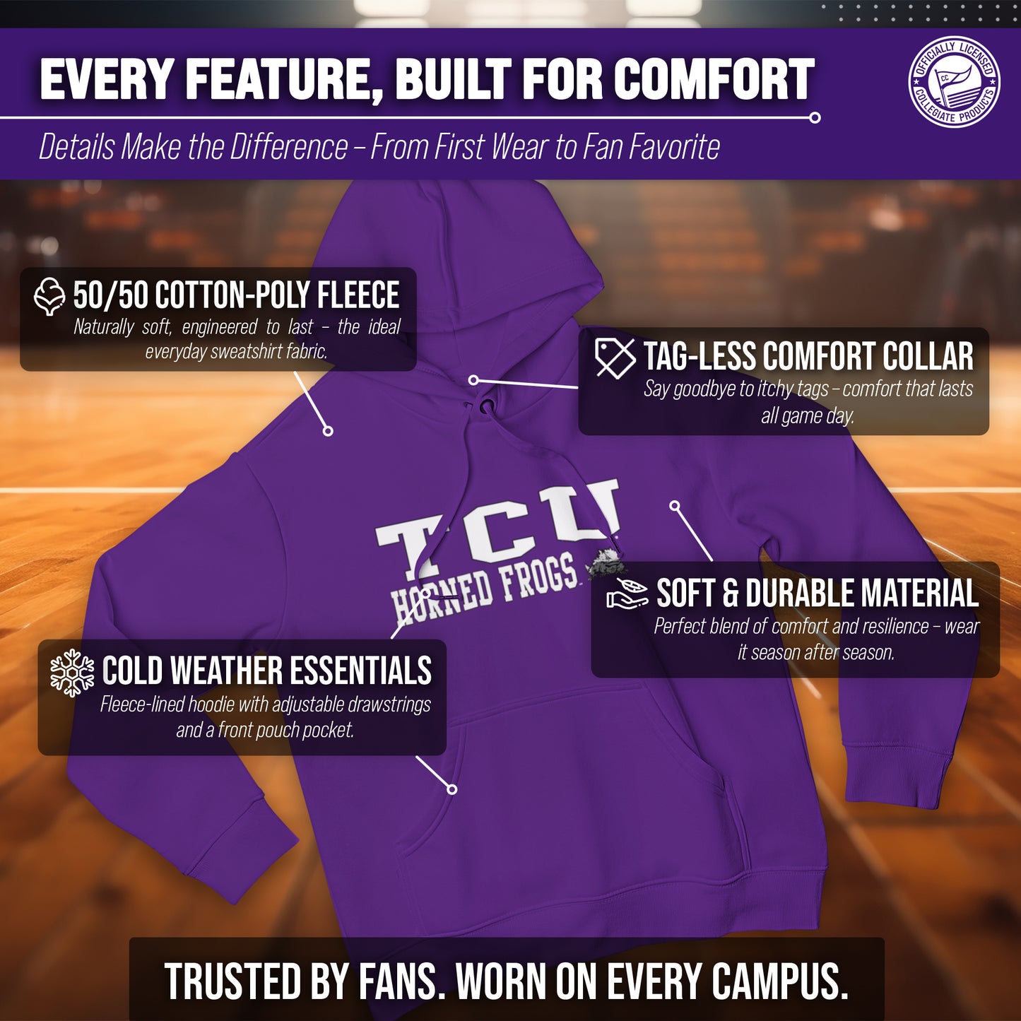 TCU Horned Frogs Adult Arch & Logo Soft Style Gameday Hooded Sweatshirt - Purple