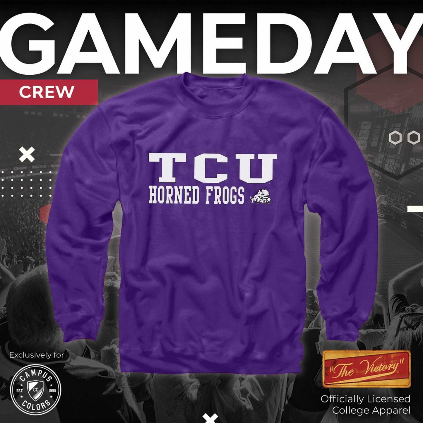 TCU Horned Frogs Adult Arch & Logo Soft Style Gameday Crewneck Sweatshirt - Purple