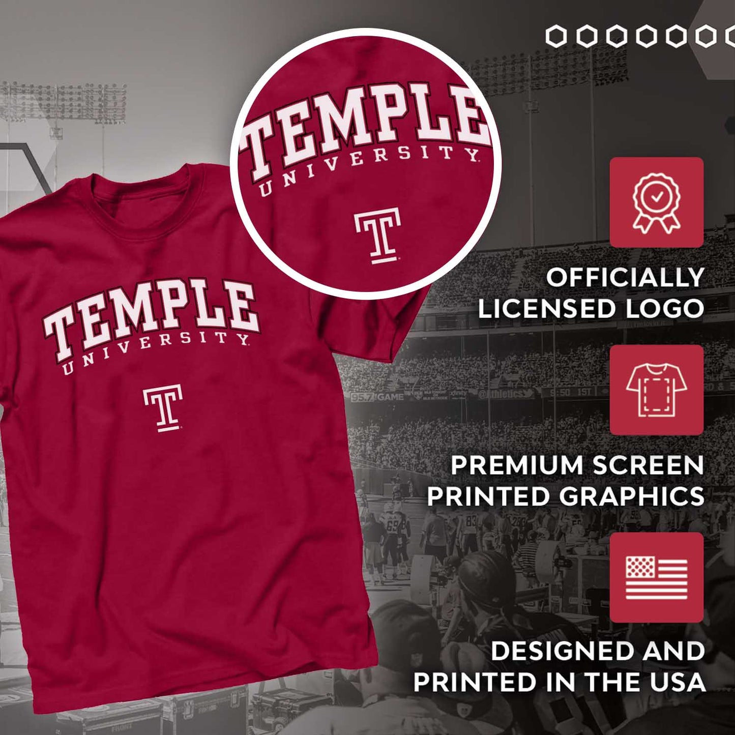 Temple Owls NCAA Adult Gameday Cotton T-Shirt - Maroon