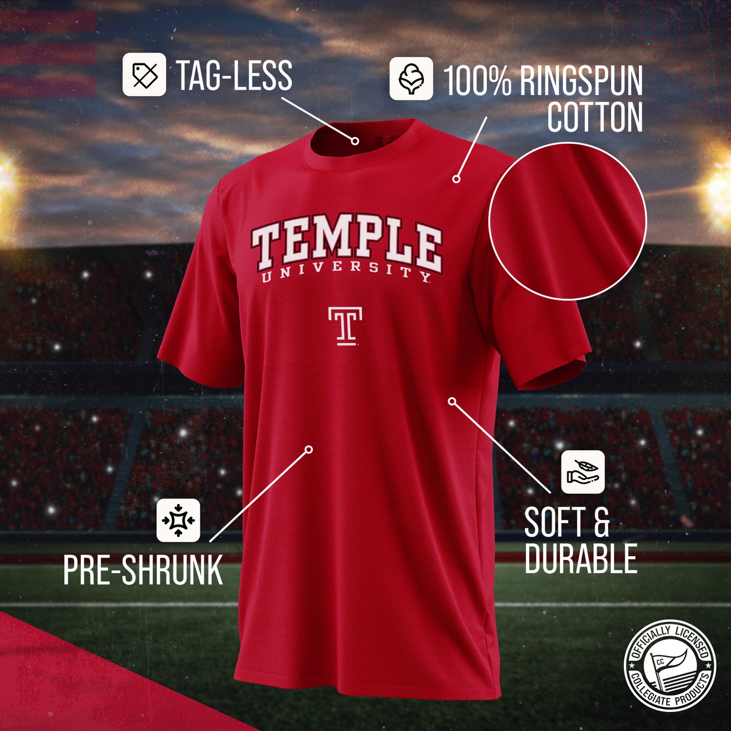 Temple Owls NCAA Adult Gameday Cotton T-Shirt - Maroon