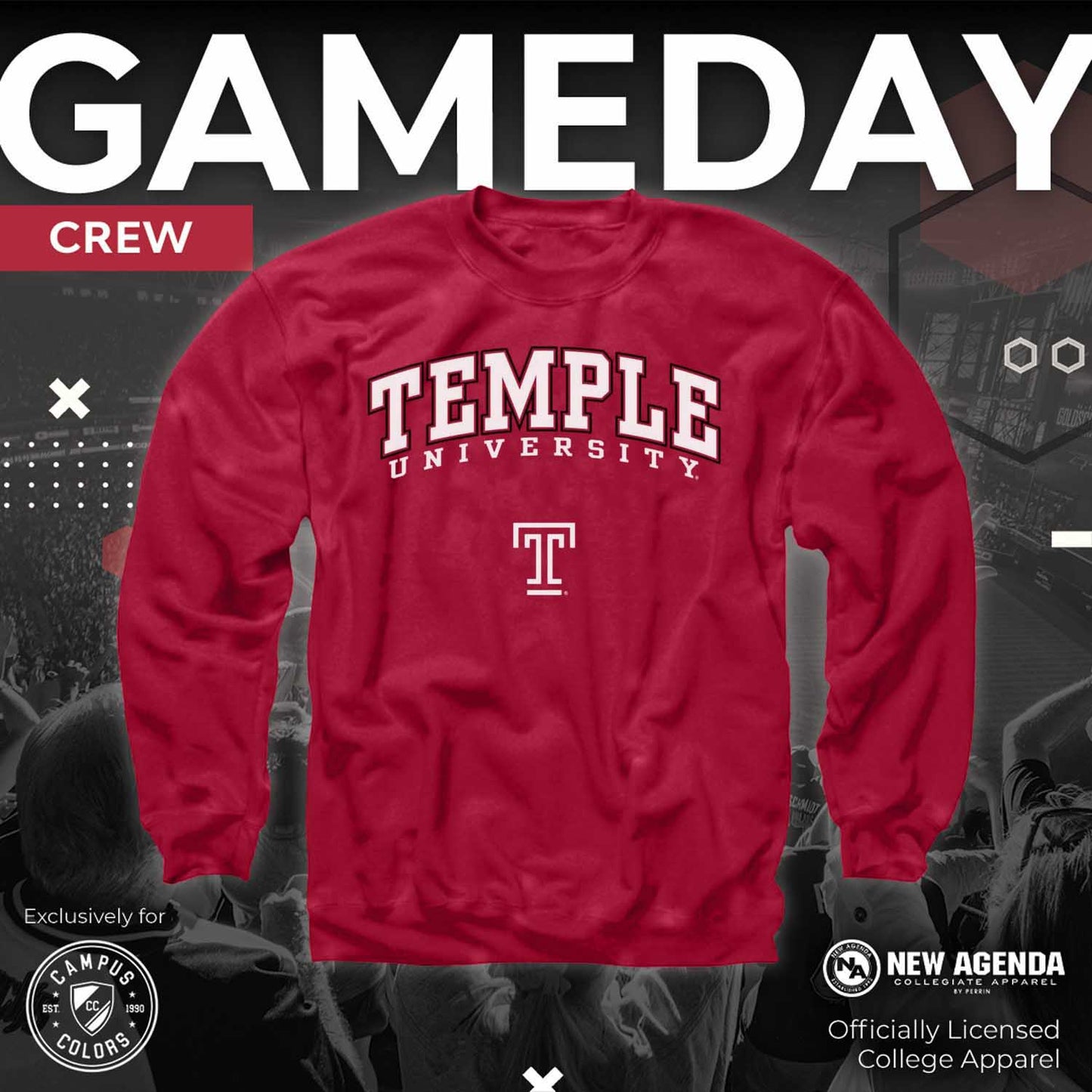 Temple Owls Adult Arch & Logo Soft Style Gameday Crewneck Sweatshirt - Maroon