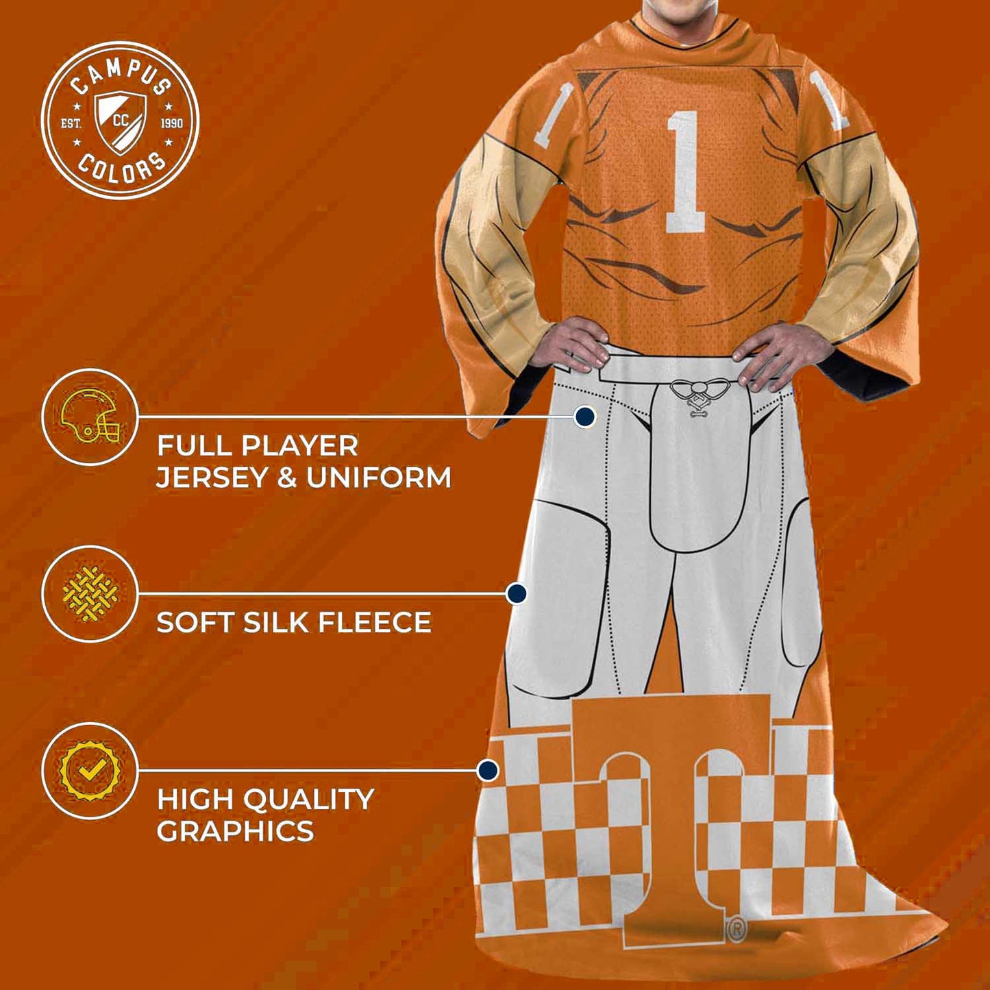 Tennessee Volunteers NCAA Team Wearable Blanket with Sleeves - Orange