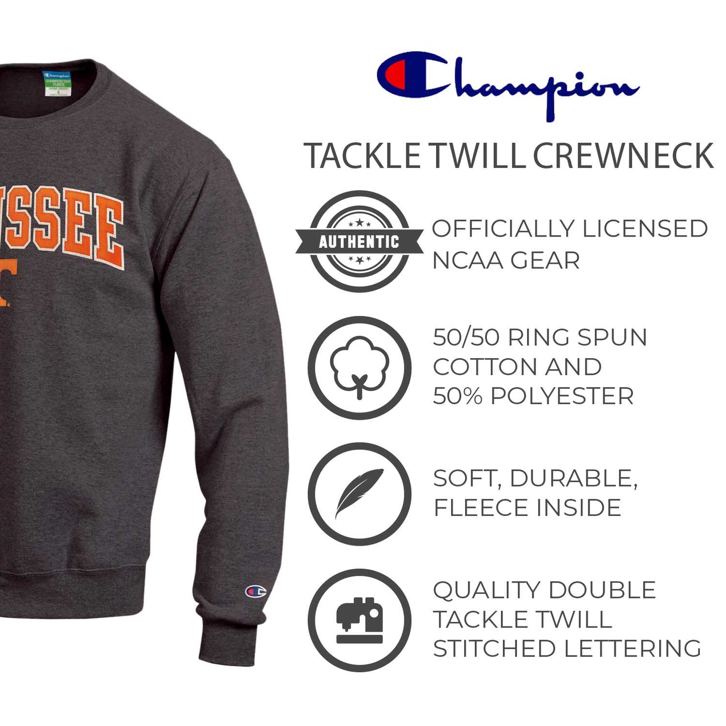 Tennessee Volunteers Adult Tackle Twill Crewneck - Charcoal
