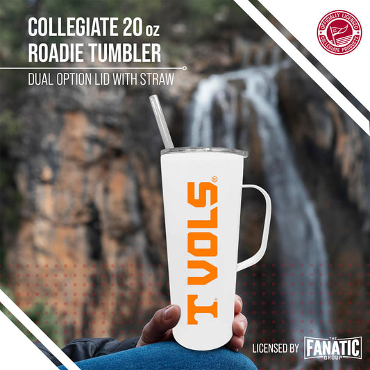 Tennessee Volunteers NCAA Stainless Steal 20oz Roadie With Handle & Dual Option Lid With Straw - White