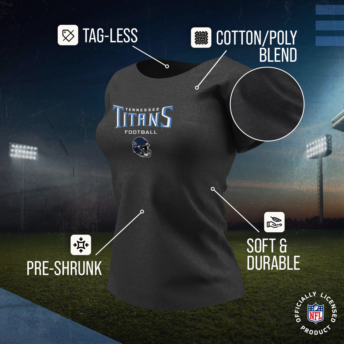 Tennessee Titans Women's NFL Football Helmet Short Sleeve Tagless T-Shirt - Charcoal