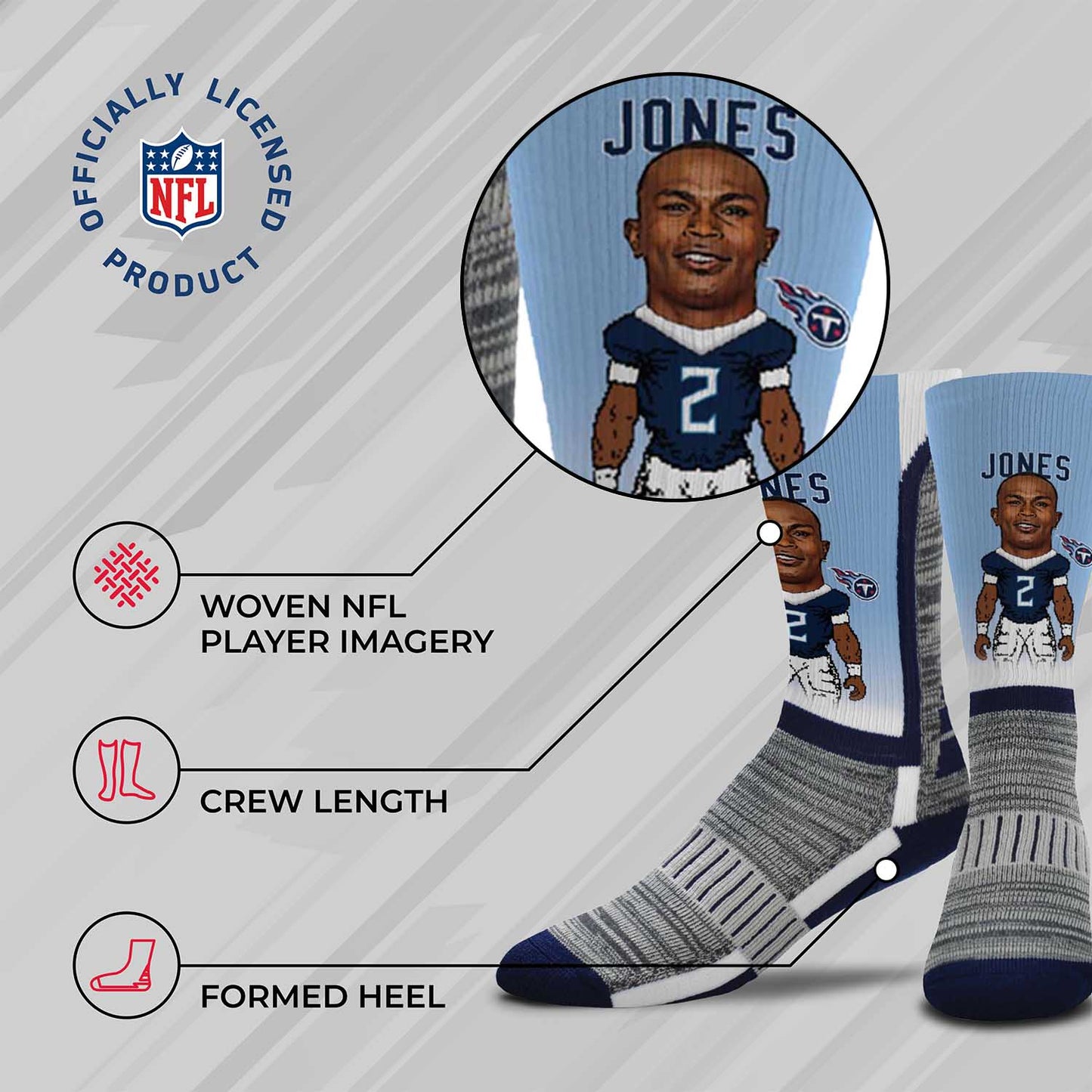 Tennessee Titans FBF NFL Adult V Curve MVP Player Crew Socks - Light Blue