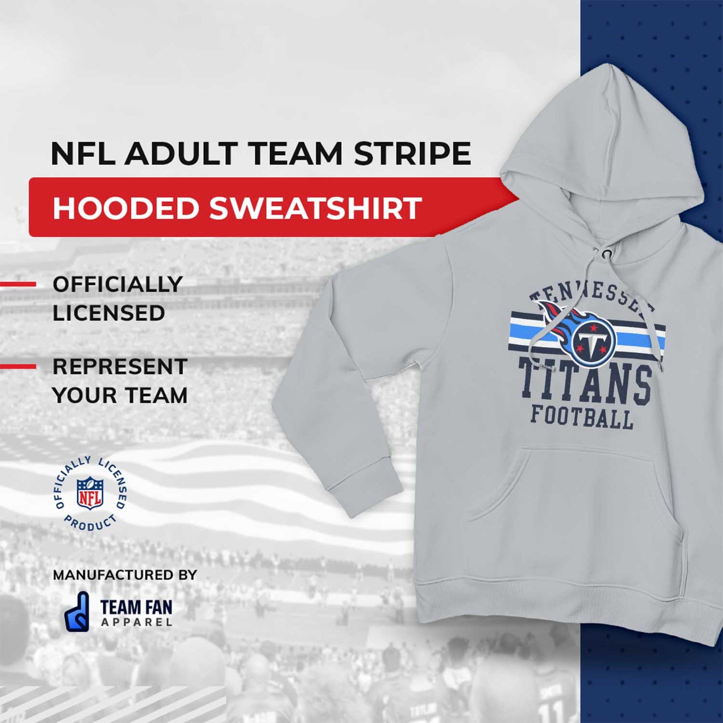 Tennessee Titans NFL Team Stripe Hooded Sweatshirt- Soft Pullover Sports Hoodie For Men & Women - Sport Gray