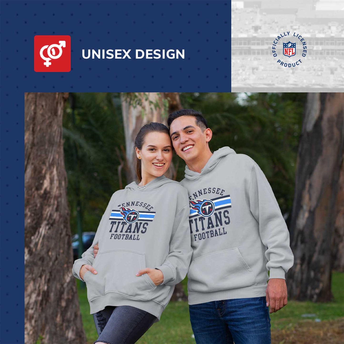Tennessee Titans NFL Team Stripe Hooded Sweatshirt- Soft Pullover Sports Hoodie For Men & Women - Sport Gray