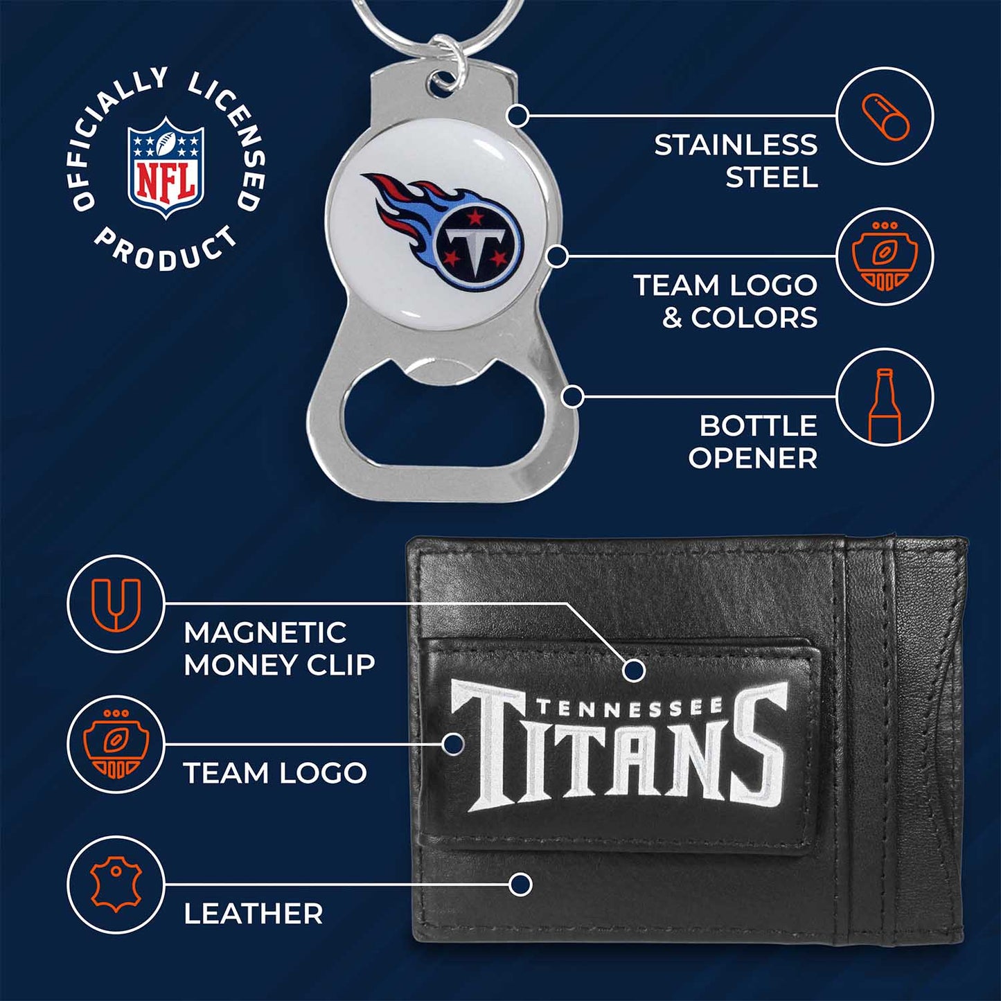 Tennessee Titans NFL Bottle Opener Keychain Bundle - Black