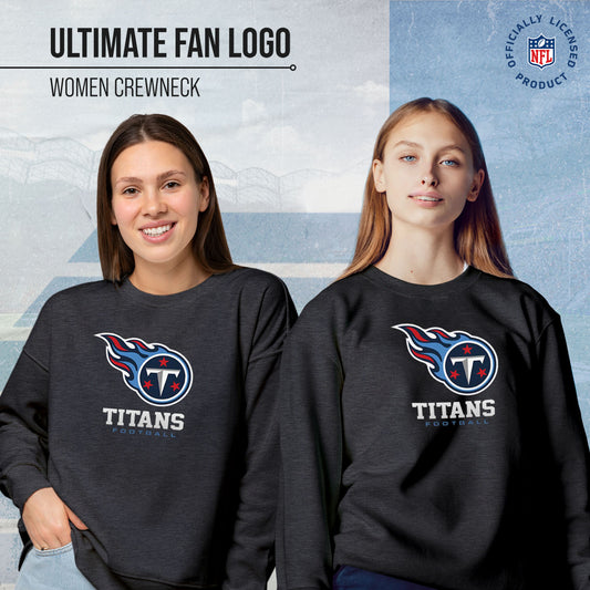 Tennessee Titans Women's NFL Ultimate Fan Logo Slouchy Crewneck -Tagless Fleece Lightweight Pullover - Charcoal