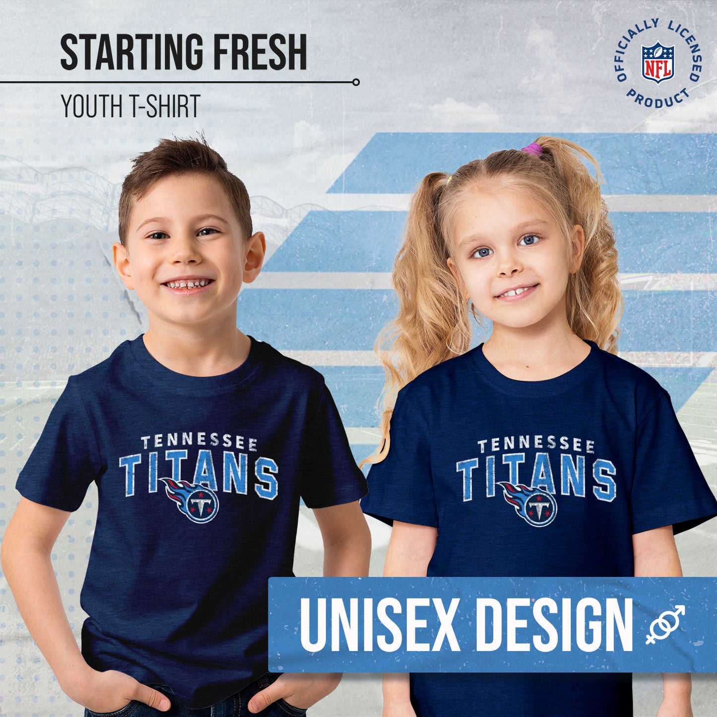 Tennessee Titans NFL Youth Starting Fresh Tee- Pro Football Tag-Less T-Shirt For Boys & Girls - Navy