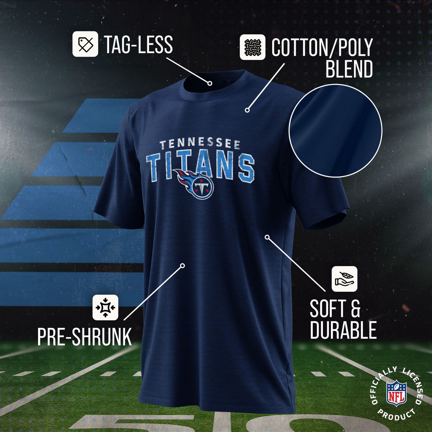 Tennessee Titans NFL Youth Starting Fresh Tee- Pro Football Tag-Less T-Shirt For Boys & Girls - Navy