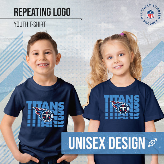 Tennessee Titans NFL Youth Repeating Logo Football T-Shirt Unisex Tag Free Comfortable - Navy