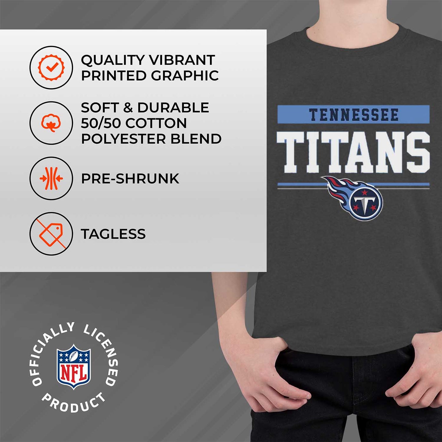 Tennessee Titans NFL Youth Short Sleeve Charcoal T Shirt - Charcoal
