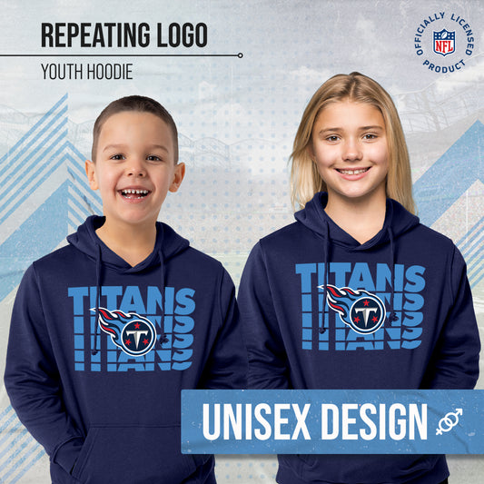 Tennessee Titans NFL Youth Repeating Logo Football Fleece Hooded Sweatshirt - Navy