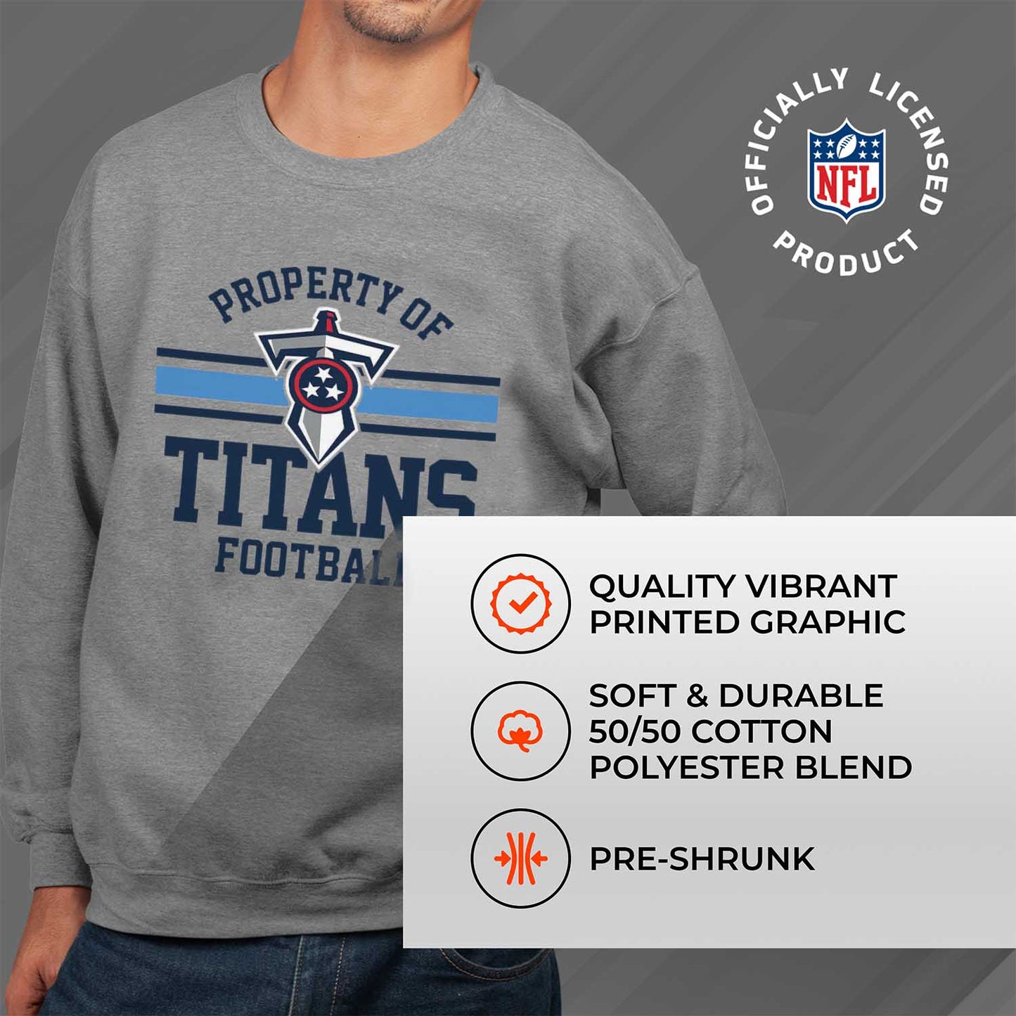 Tennessee Titans NFL Adult Property Of Crewneck Fleece Sweatshirt - Sport Gray