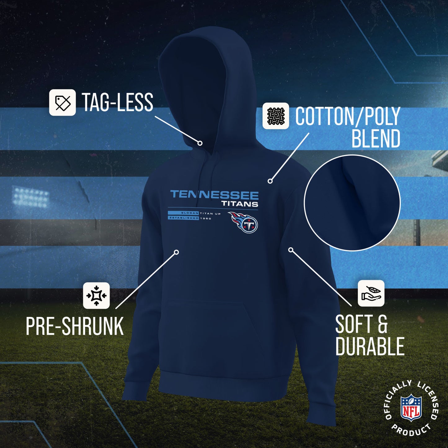 Tennessee Titans Adult NFL Speed Stat Sheet Fleece Hooded Sweatshirt - Navy