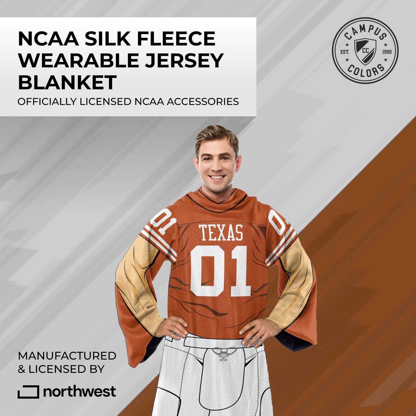 Texas Longhorns NCAA Team Wearable Blanket with Sleeves - Texas Orange