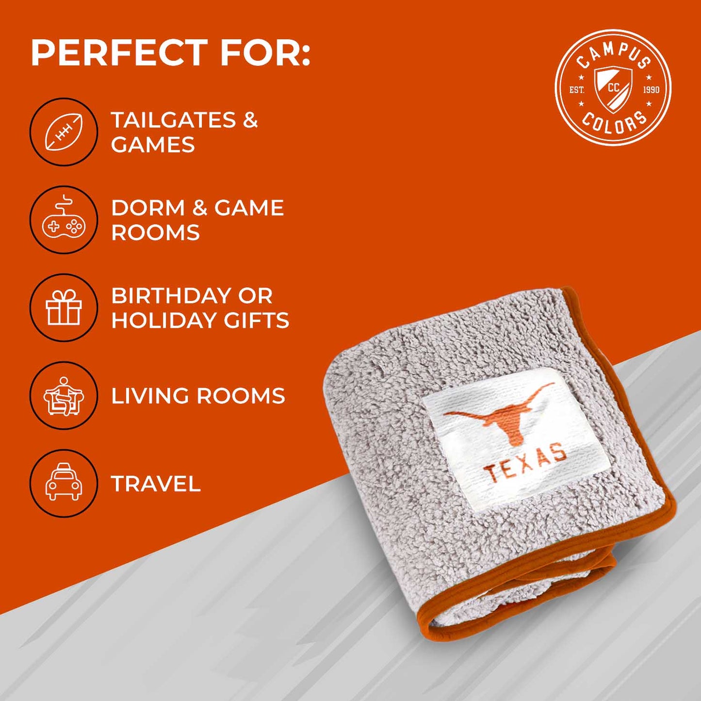 Texas Longhorns NCAA Silk Sherpa College Throw Blanket - Texas Orange