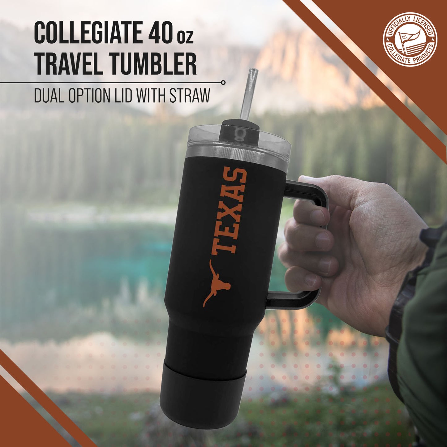 Texas Longhorns College & University 40 oz Travel Tumbler With Handle - Black