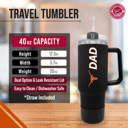 Texas Longhorns Collegiate 40oz Stainless Steel Travel Tumbler with Handle for Dad - Black