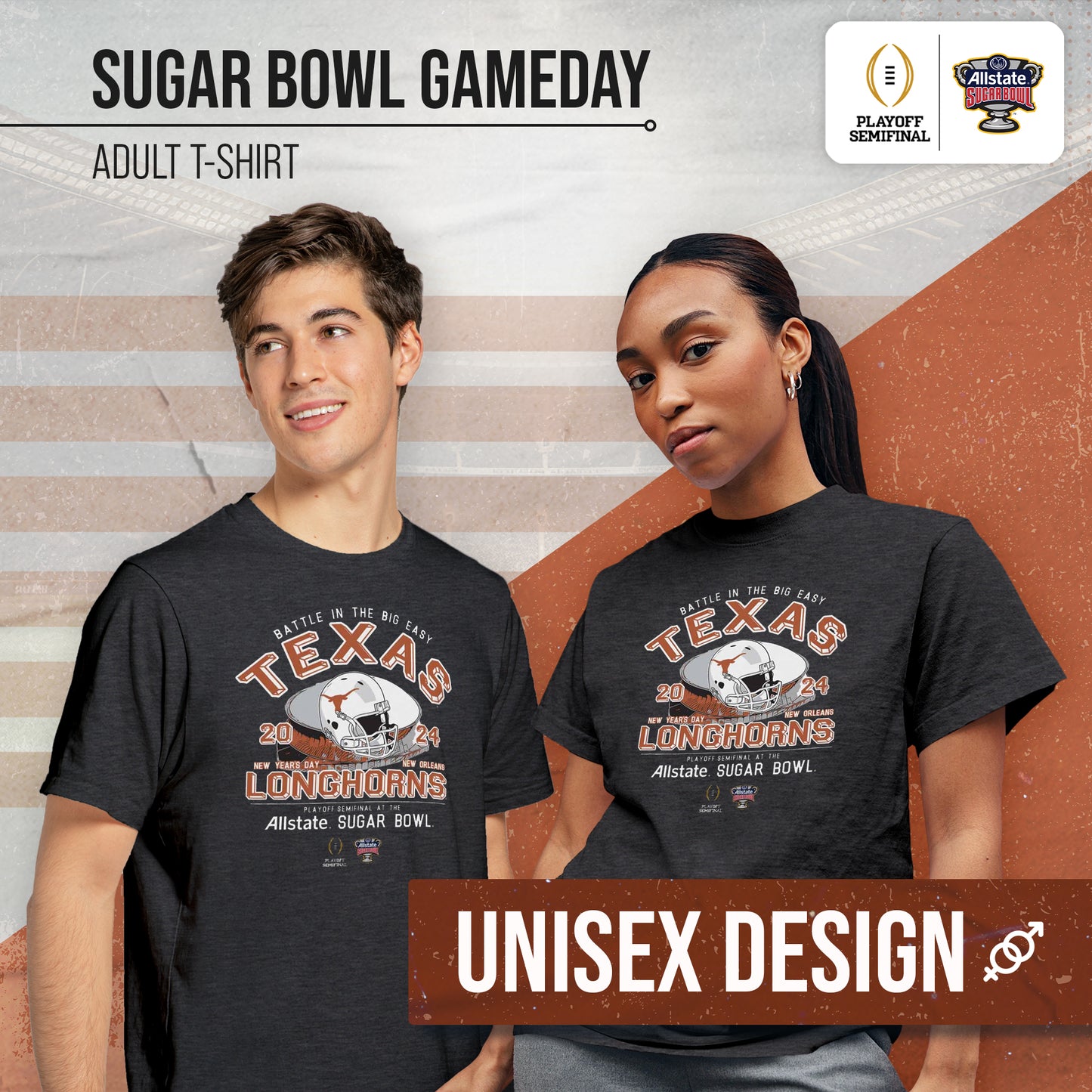Texas Longhorns 2024 Sugar Bowl Game Day College Football T-Shirt - Black Heather