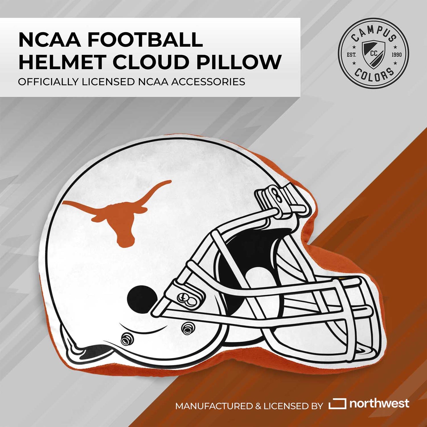 Texas Longhorns NCAA Helmet Super Soft Football Pillow - White