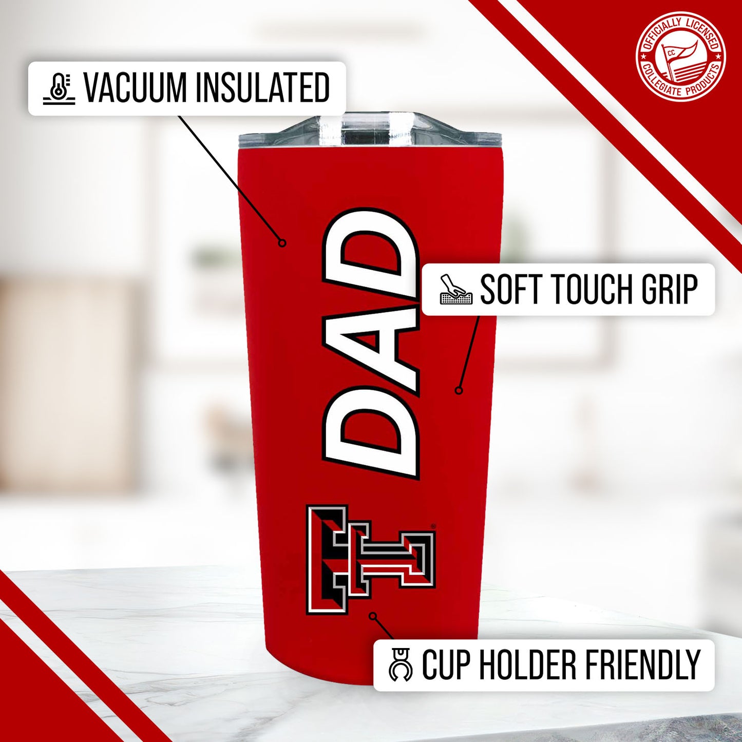 Texas Tech Red Raiders NCAA Stainless Steel Travel Tumbler for Dad - Red