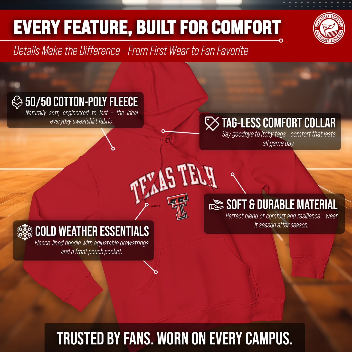 Texas Tech Red Raiders Adult Arch & Logo Soft Style Gameday Hooded Sweatshirt - Red